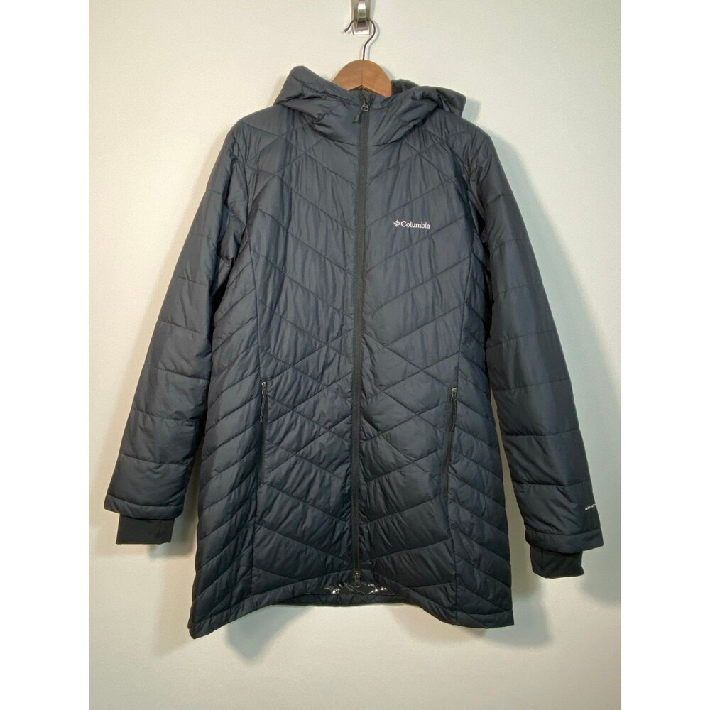 Columbia Omni-Heat Long Puffer Jacket Black XL Hooded Coat